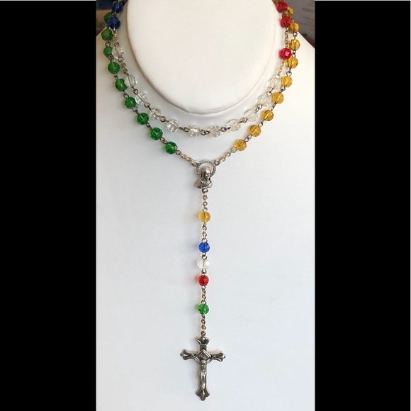 Italy New Old Stock Guardian Angel Multi Color Rainbow INRI Rosary - Picture 1 of 11
